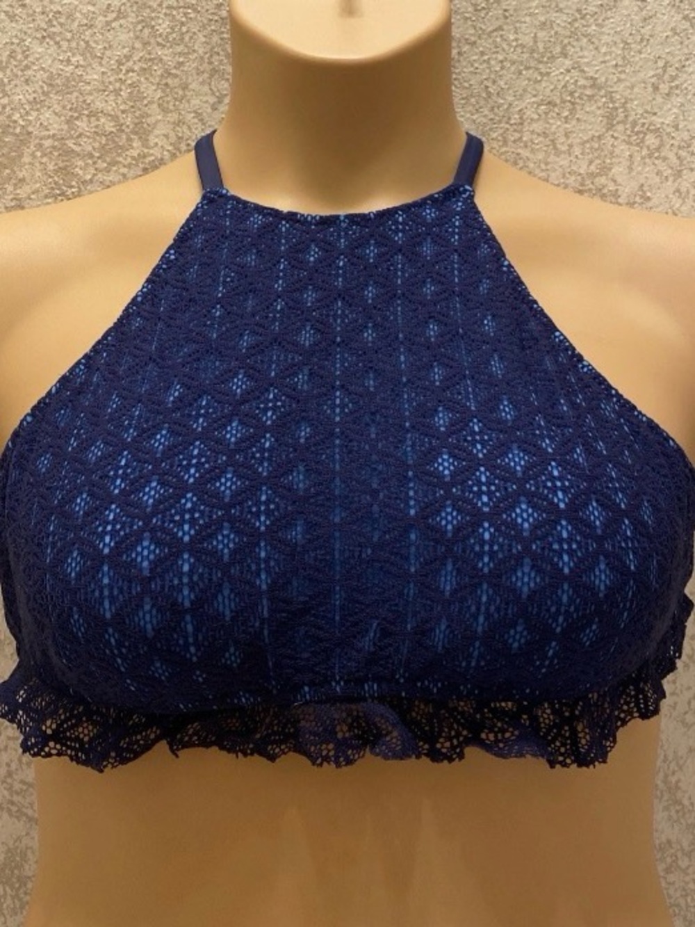 Mossimo Supply Co. Navy High Neck Crochet Bikini Top